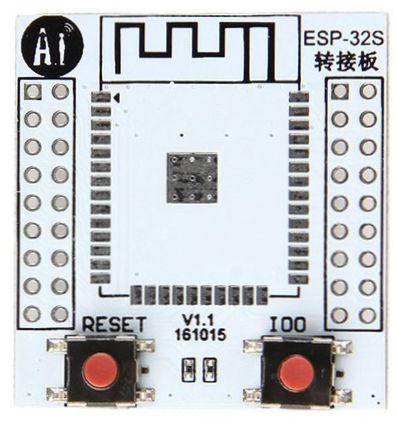 ESP32 WiFi module adapter plaat met knoppen en header pins bovenkant